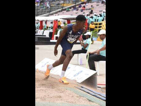 Nathan-Neil Heirs of Jamaica College won gold in the boys Class Three long jump at Champs 2026 