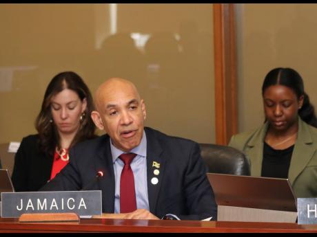 Credit: Photo by Derrick Scott Jamaica’s Ambassador to the United States and Permanent Representative to the Organization of American States (OAS), Major General (Ret’d) Antony Anderson delivers Jamaica’s statement at OAS special session honouring the International Day of Remembra