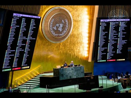 A view of the General Assembly Hall following the vote on resolution declaring the Trafficking of Enslaved Africans and the Racialised Chattel Enslavement of Africans as the Gravest Crime Against Humanity. 