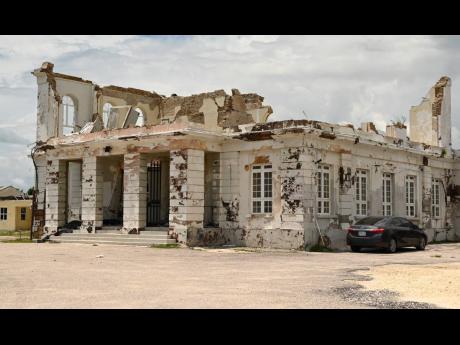 The ruined remains of the St Elizabeth Parish Court on High Street in Black River, six months after Hurricane Melissa made a destructive landfall in the parish on October 28, 2025.